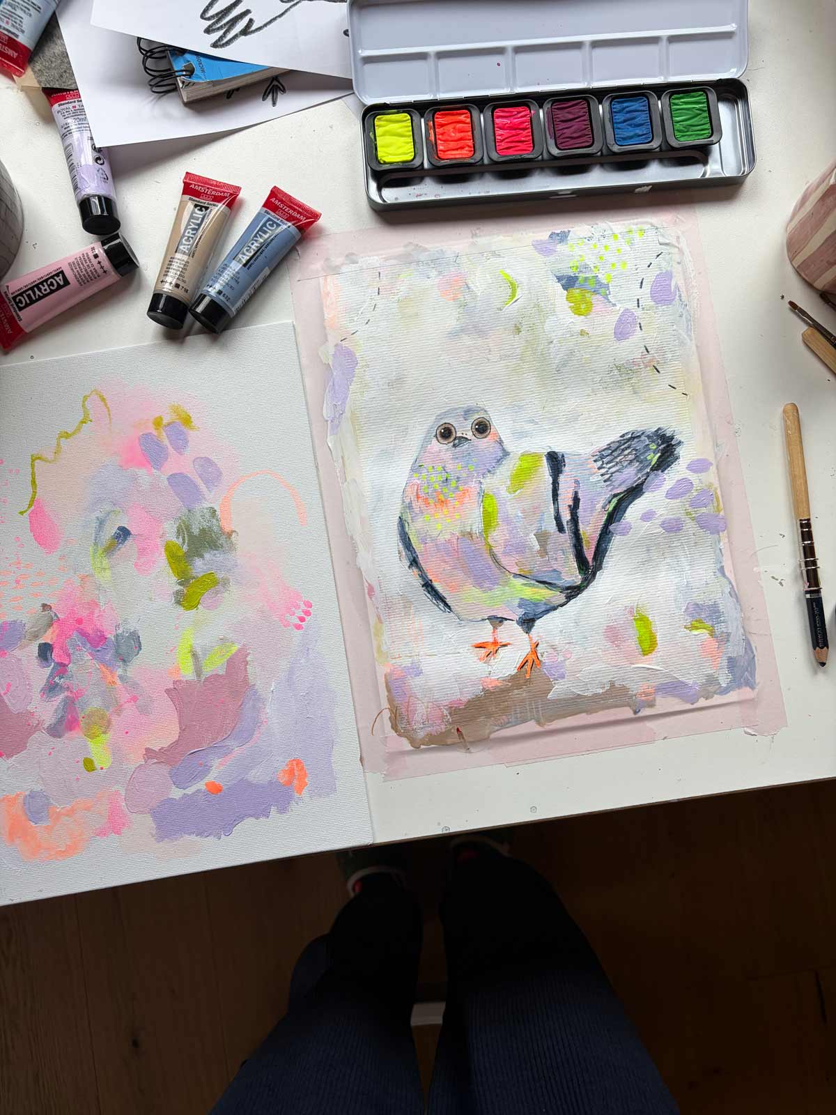 Bild Taube gemalt mit dem Set Acrylfarben "Pastellliebe" von Halfbird
