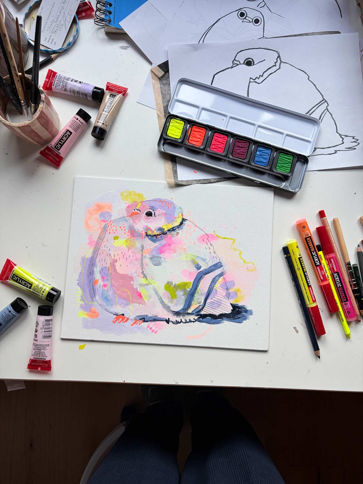 Bild bemalt mit Taube aus der Mal- und Transfervorlage Tauben von Halfbird