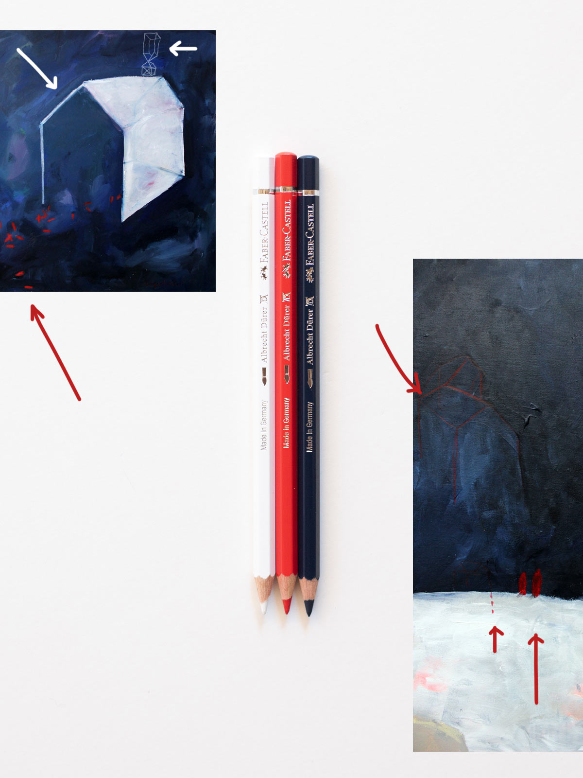 Albrecht Dürer Aquarellstifte in rot, blau und weiß von Faber Castell bei Halfbird