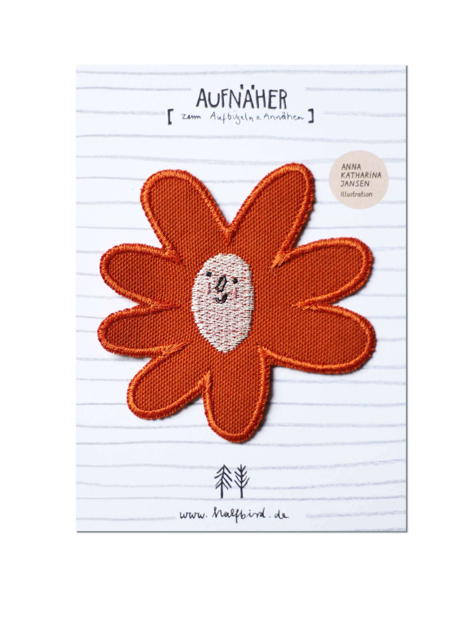 Aufnäher Blume groß in rostrot zum Flicken von kapputer Kleidung.
