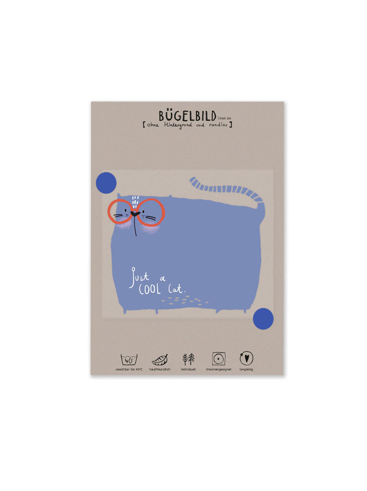 randloses Bügelbild Just a cool cat von Halfbird auf Karte mit Bügelanleitung