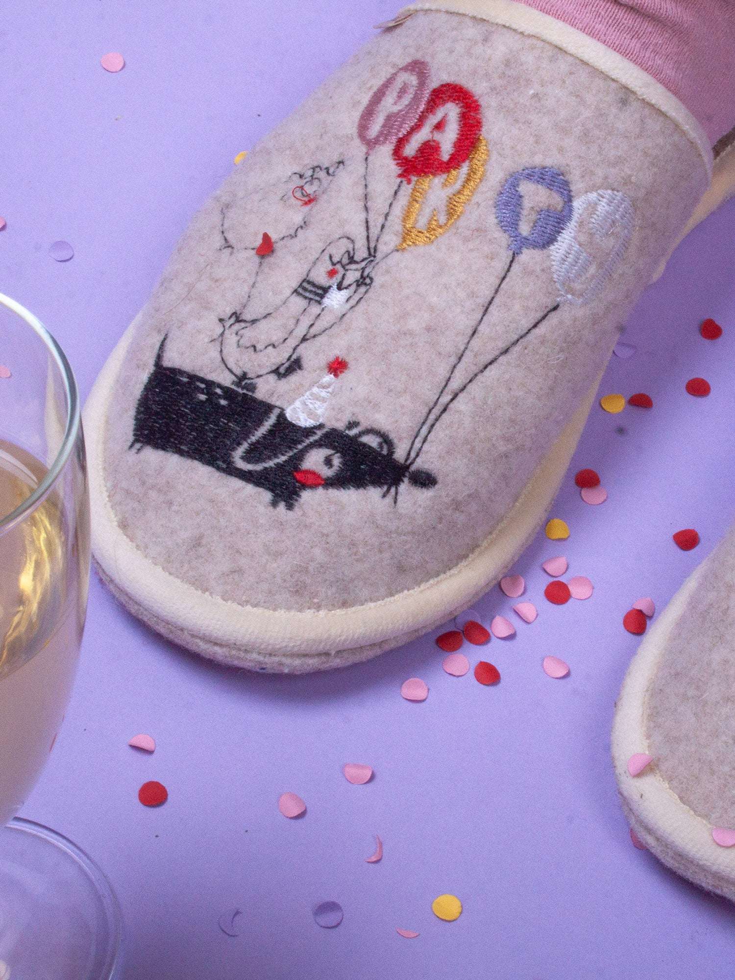 Filzpantoffeln grau "PARTYanimal"