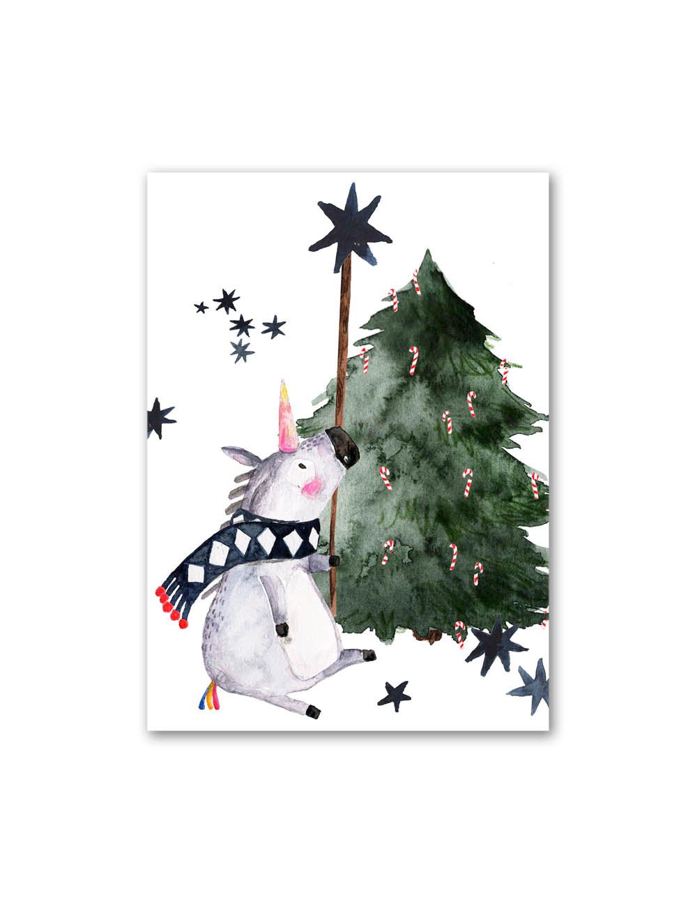 Postkarte "Einhorn mit Weihnachtsbaum"