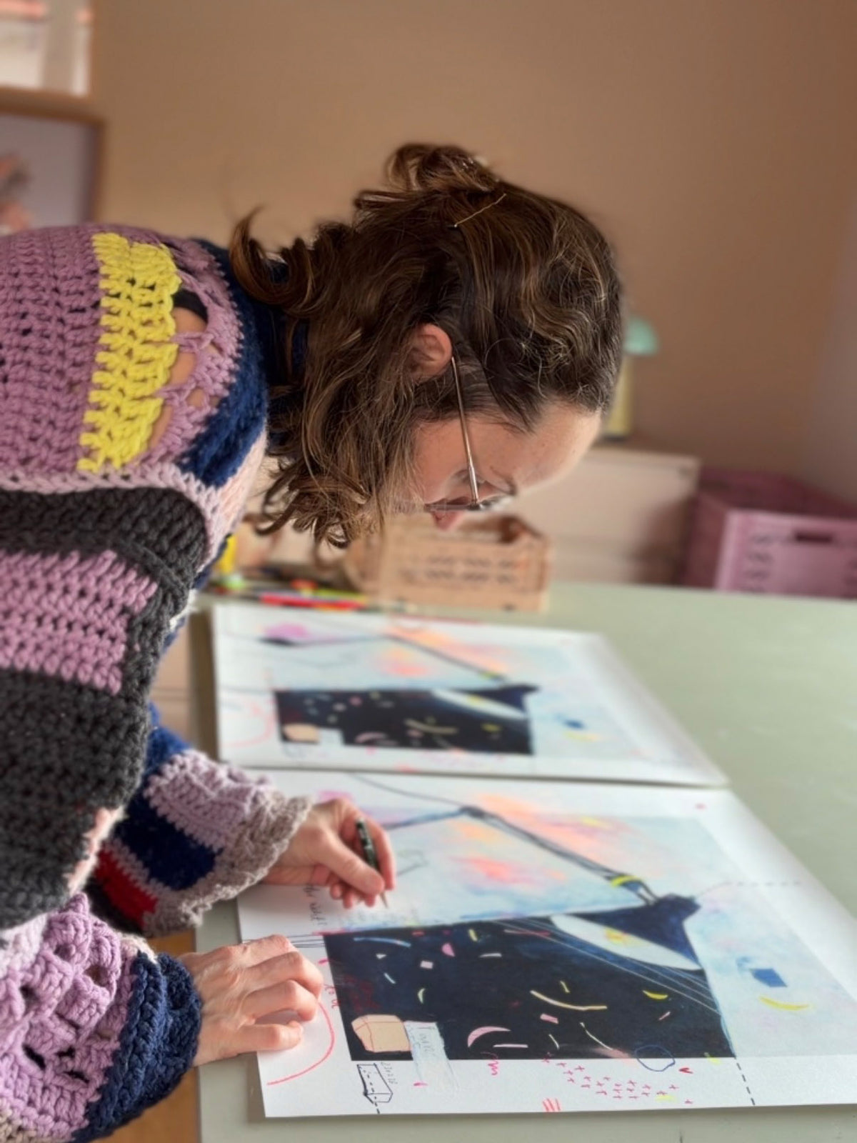 handbemalter Artprint "Licht an" 50x50cm