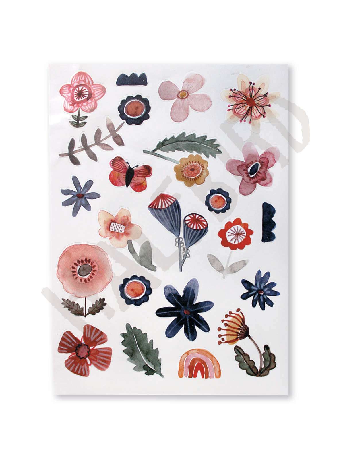 Stickerbogen spülmaschinenfeste Aufkleber blumen und blüten in blau, rosa, rot