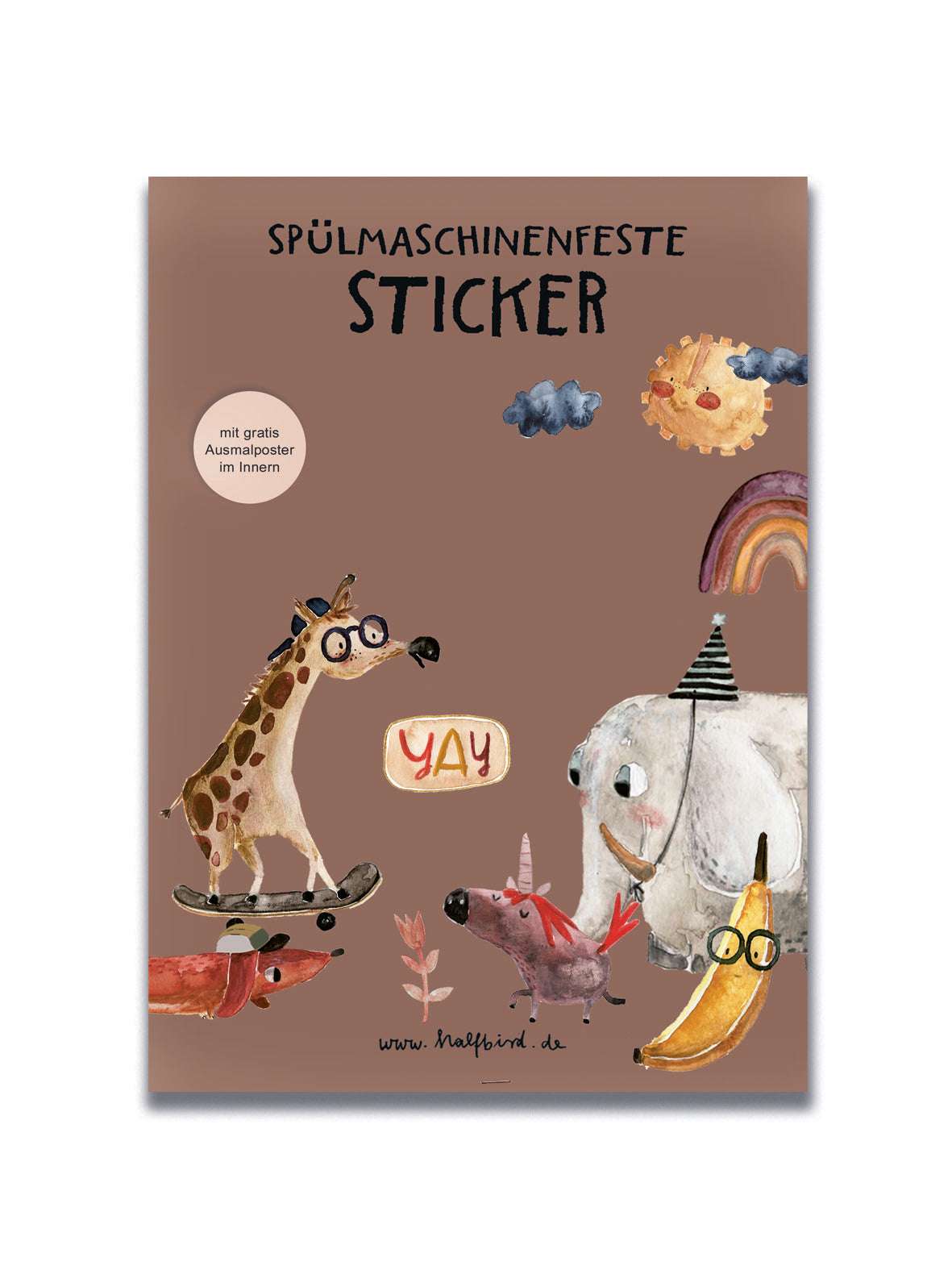 spülmaschinenfeste Sticker in Produktverpackung mit Klappkarte von halfbird
