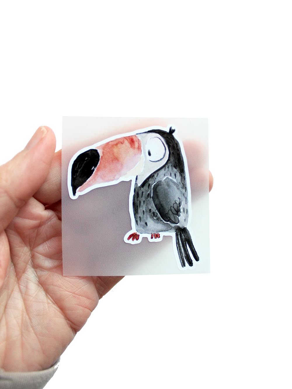 Bügelbild Tukan auf der hand