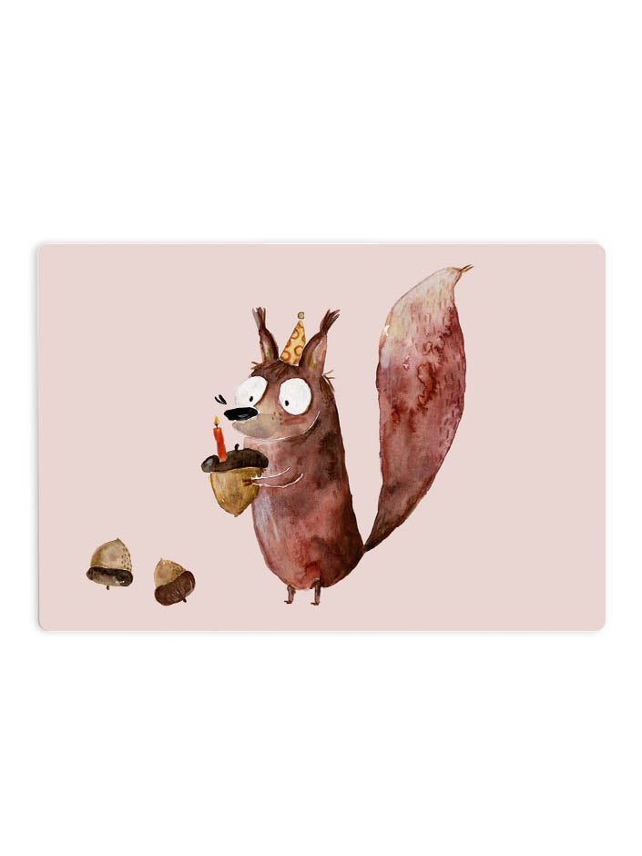 Frühstücksbrettchen Eichhörnchen mit Eicheln und Kerze