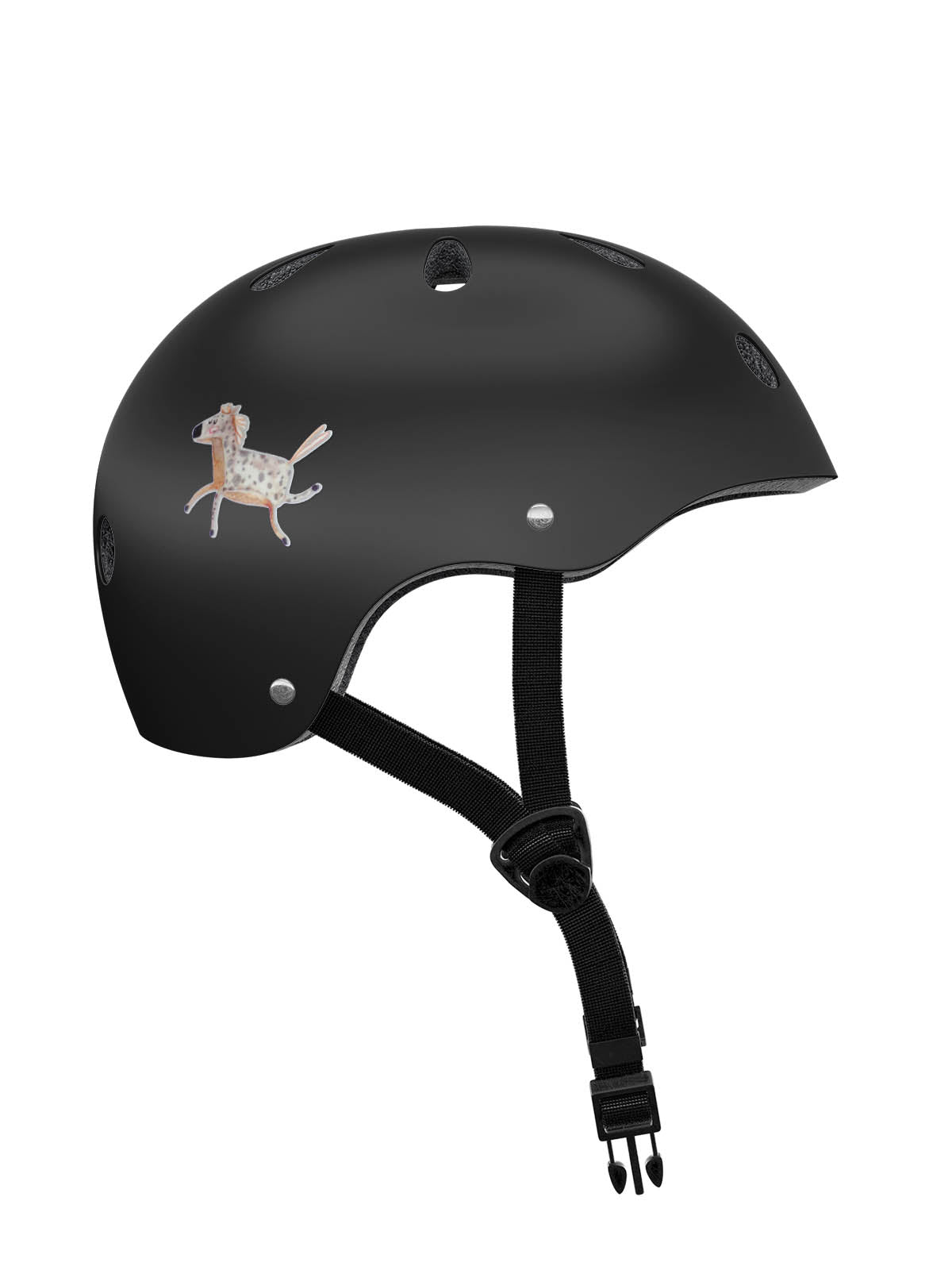 reflektierender Aufkleber Pferd auf schwarzem Fahrradhelm