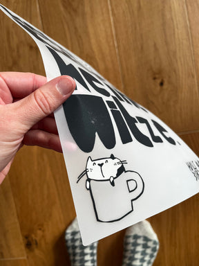 Detail randloses XXL Bügelbild Kein Kaffee keine Witze von Halfbird