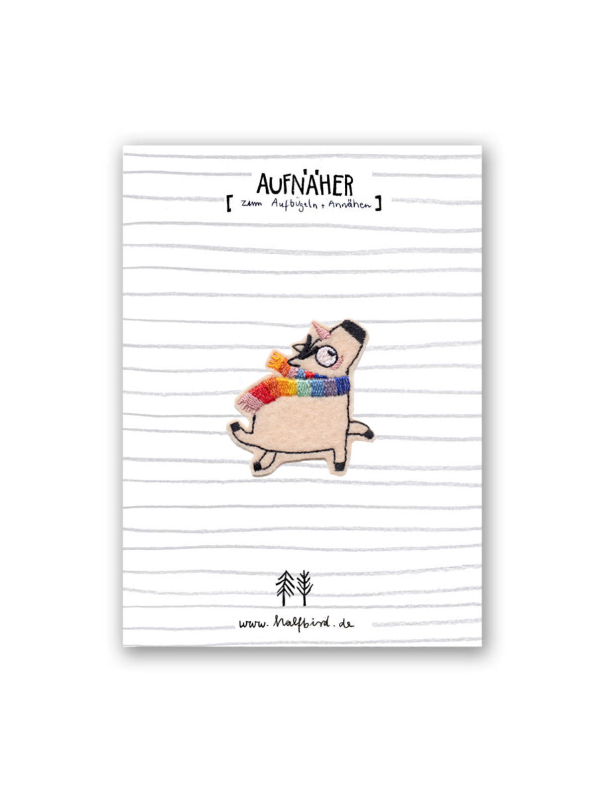 Aufnäher Einhorn klein von Halfbird auf Karte mit Anleitung