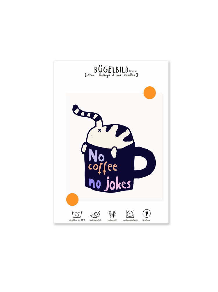 Randloses Bügelbild "No Coffee no jokes" von Halfbird auf Karte mit Anleitung