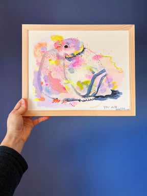 Taube gemalt mit dem Aquarellfarbkasten in Neonfarben von Halfbird