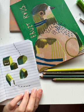 Tauben Bild gemalt mit den grünen Polychromo Stiften von Faber Castell bei Halfbird