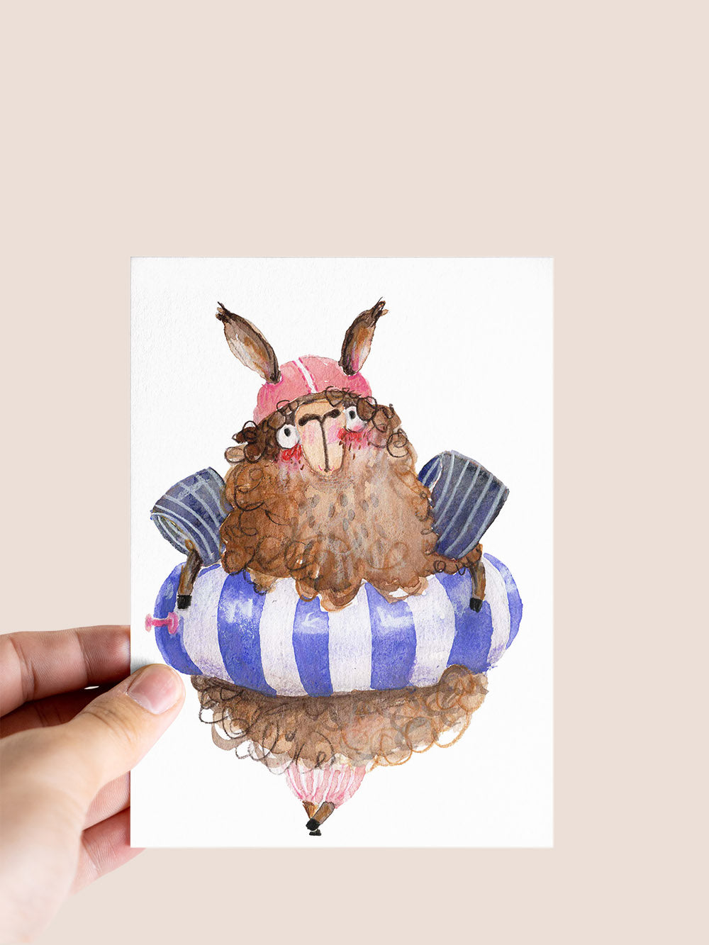 Postkarte "Lama mit Schwimmring"