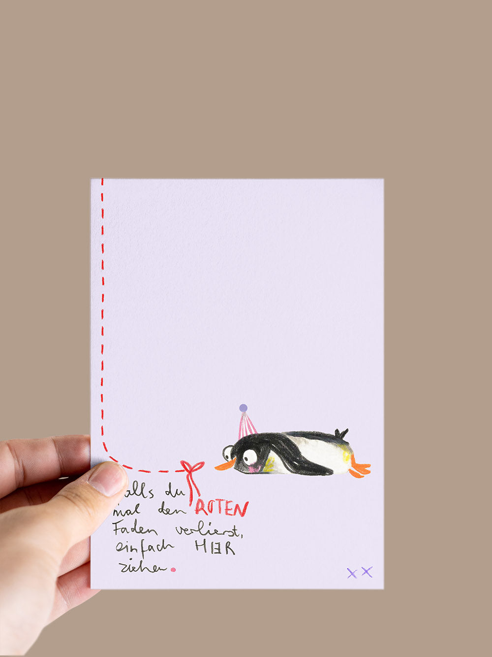 Postkarte "roter Faden verlieren" | Pinguin
