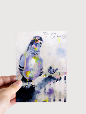Postkarte "You can't fly if you don't try" mit Tauben-Motiv von Halfbird