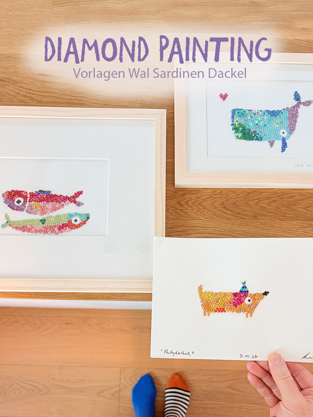 Diamond Painting Vorlage "Wal, Sardinen,Dackel"