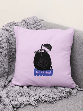 Kissen mit randlosem Bügelbild "War ich nicht" und Birnatze von Halfbird