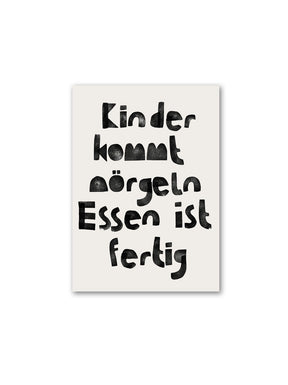 Postkarte mit typographie kinder kommt nörgeln das essen ist fertig