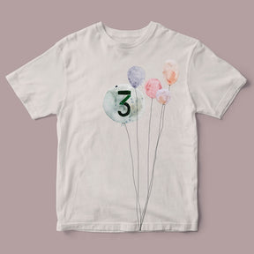 Geburtstagsshirt weiß mit Bügelbild Zahl 3 als Luftballon und weitere Luftballons