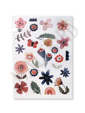 Stickerbogen spülmaschinenfeste Aufkleber blumen und blüten in blau, rosa, rot