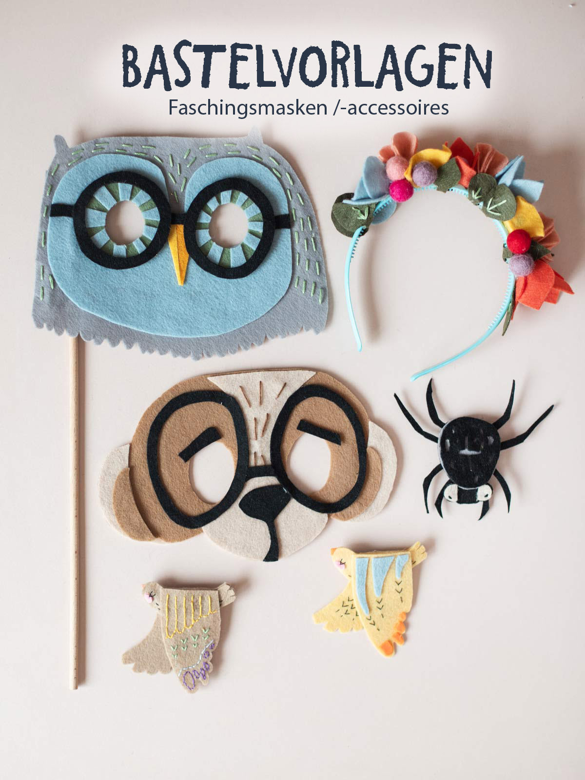 Faschingsmasken und -schmuck | Bastelvorlage