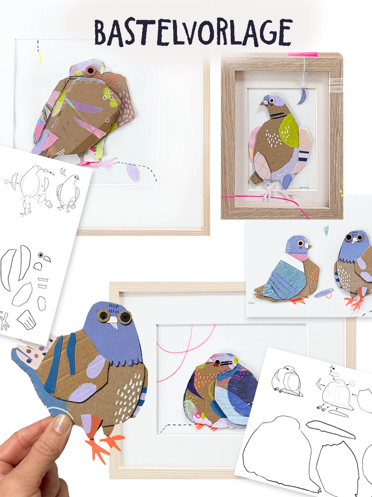 Schnipselkunst Tauben| Bastelvorlage