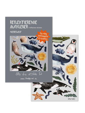 reflektierende Aufkleber Meereswelt mit Wal, Schwertwal, Robbe, Pinguin, Kugelfisch und Co.